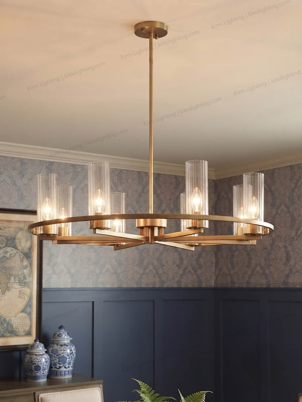 Modern glass chandelier enhances elegant dining room decor