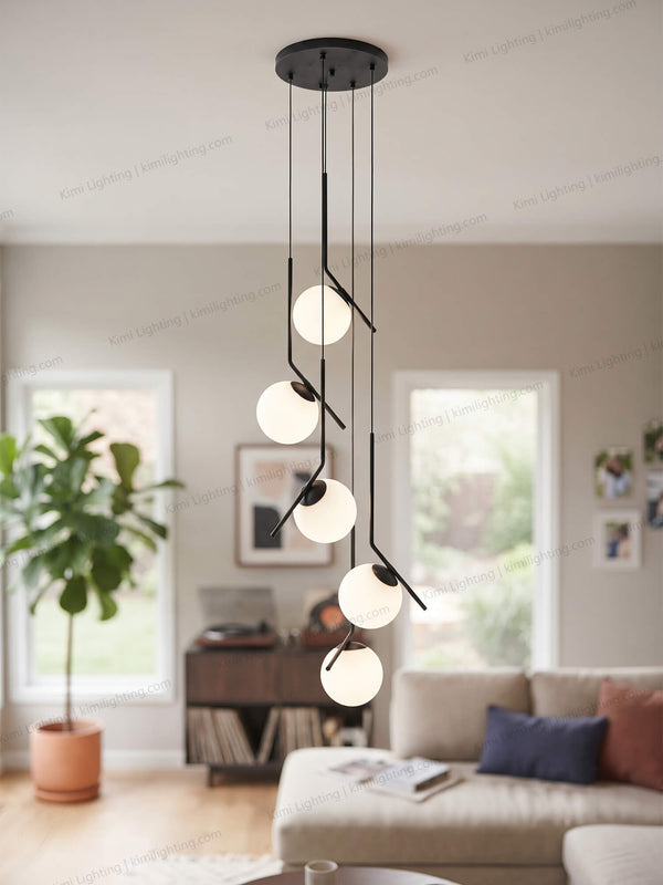 Modern glass globe pendant light enhances living room lighting