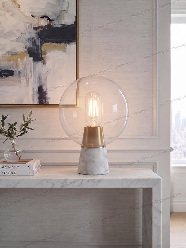 Modern glass table lamp decorates living room side table