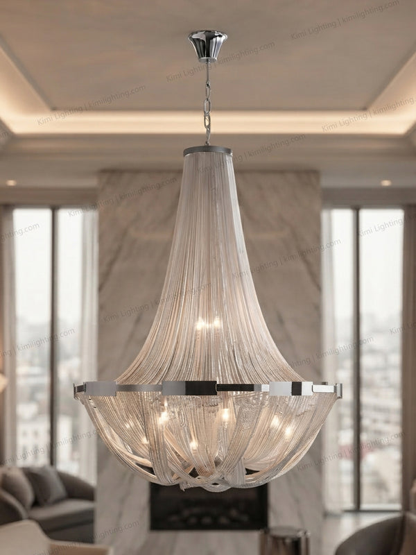 Modern living room silver round chandelier with statement decor