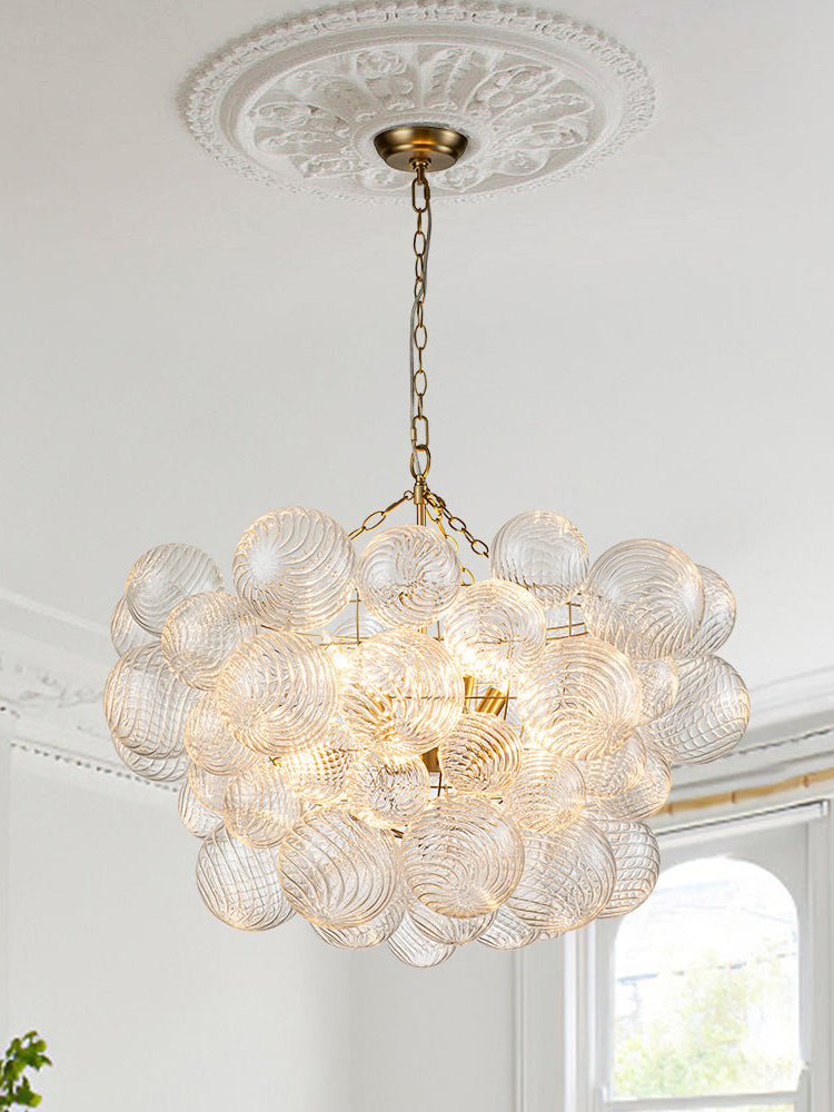 Ribbed Glass Bubble Semiflush Chandelier