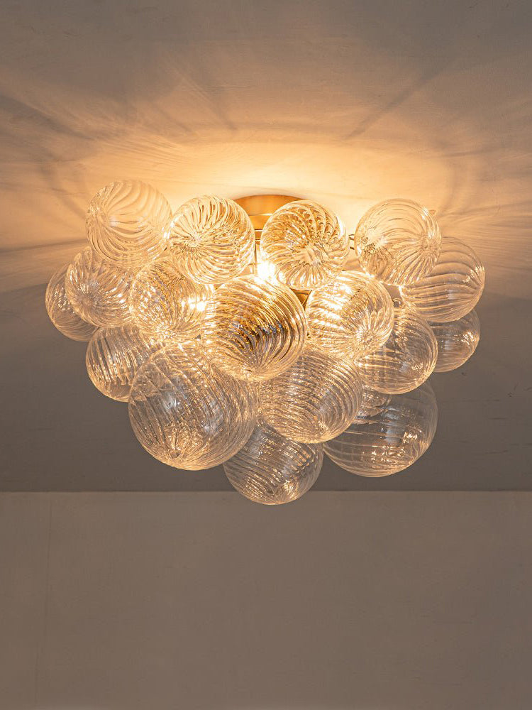 Ribbed Glass Bubble Semiflush Chandelier