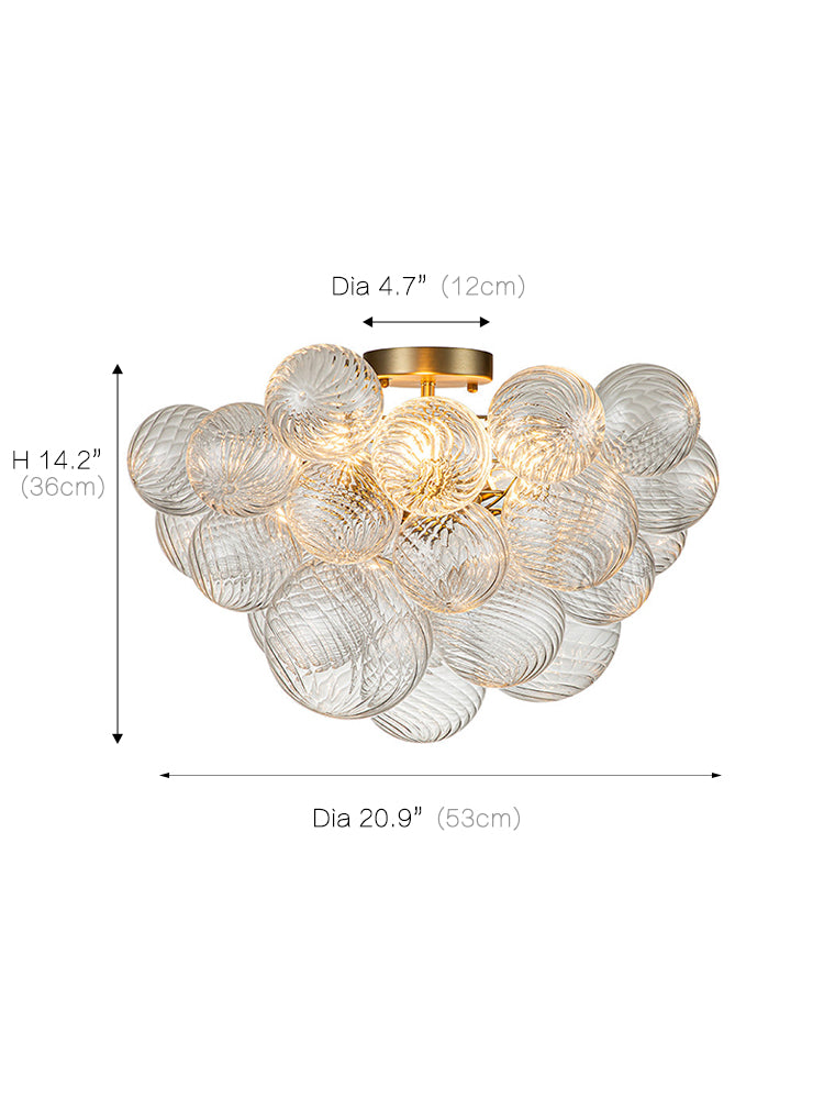 Ribbed Glass Bubble Semiflush Chandelier