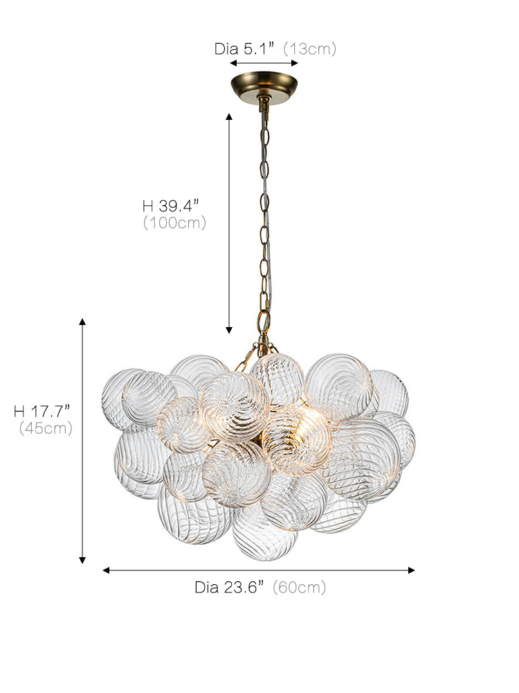 Ribbed Glass Bubble Semiflush Chandelier