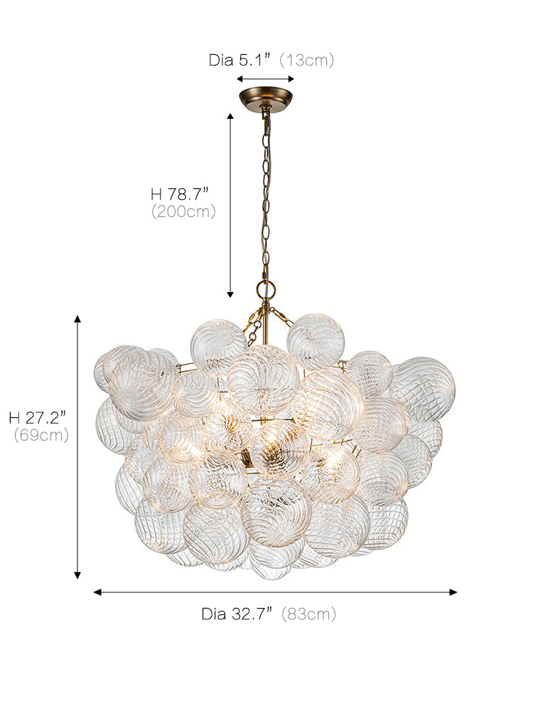 Ribbed Glass Bubble Semiflush Chandelier