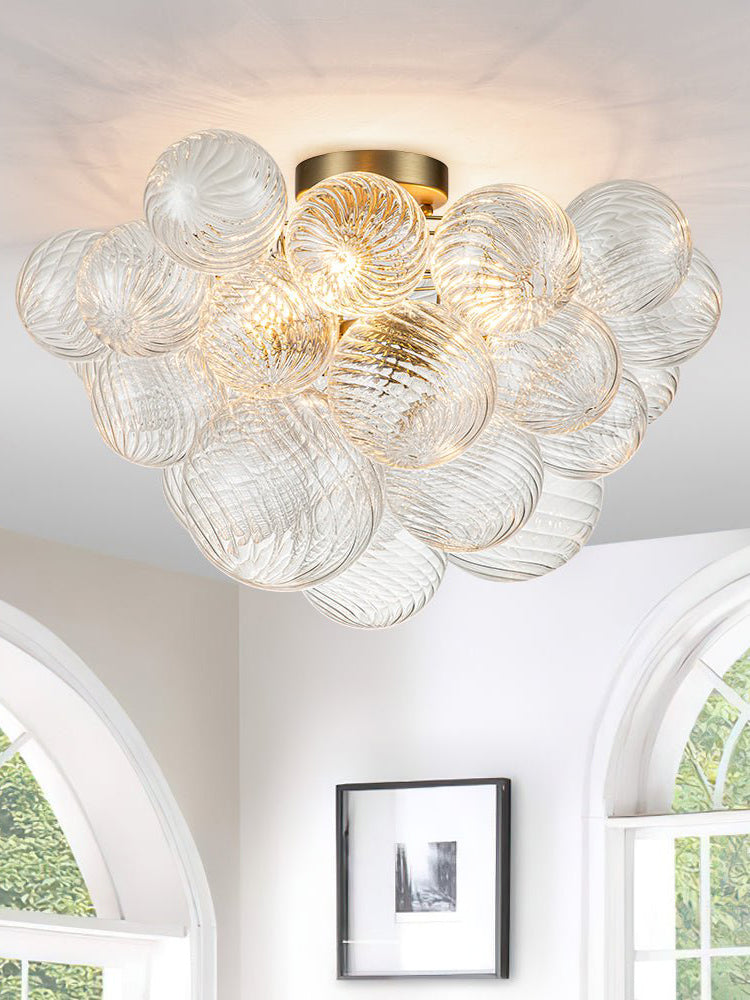 Ribbed Glass Bubble Semiflush Chandelier