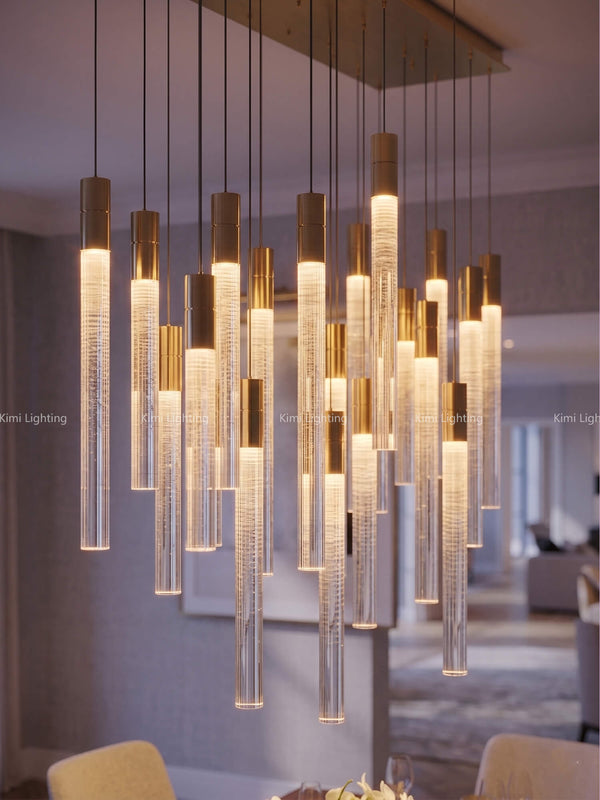 Prism crystal details of the cylindrical shade showing exquisite and sparkling modern style.