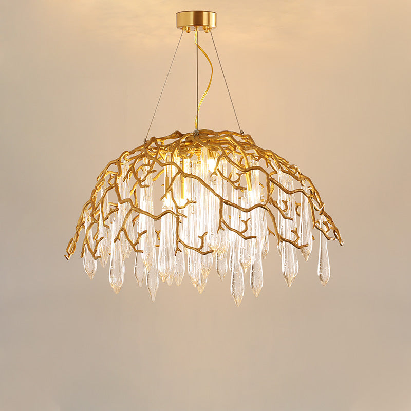 Dome Brass Branches Chandelier Glass  Rods