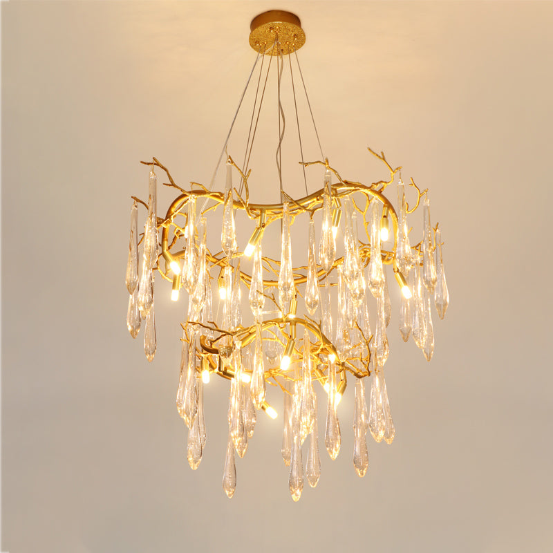 Two-Tier-Brass-Branches-Chandelier-Glass-Raindrops