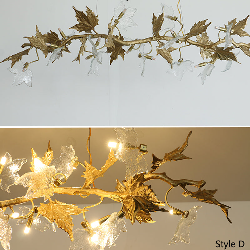 Brass-Spiral-Branches-Chandelier-Glass-Maple-Leaf