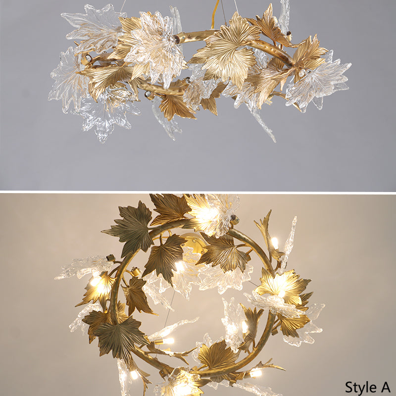 Brass-Spiral-Branches-Chandelier-Glass-Maple-Leaf