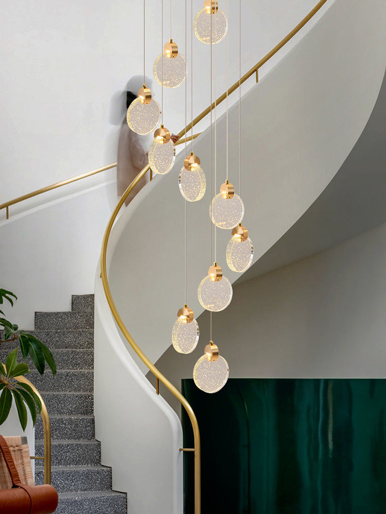 Circular Bubble Crystal Staircase Pendant Light