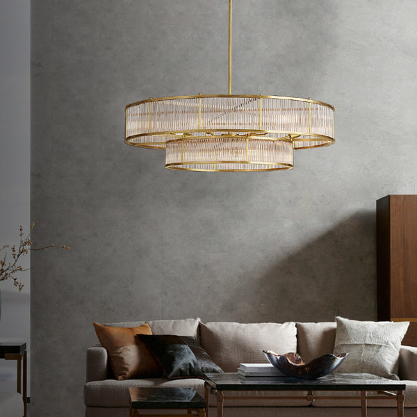 Contemporary Two-layer Glass Hanging Chandelier