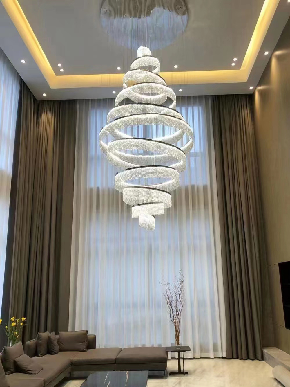Large Duplex Crystal Staircase Chandelier