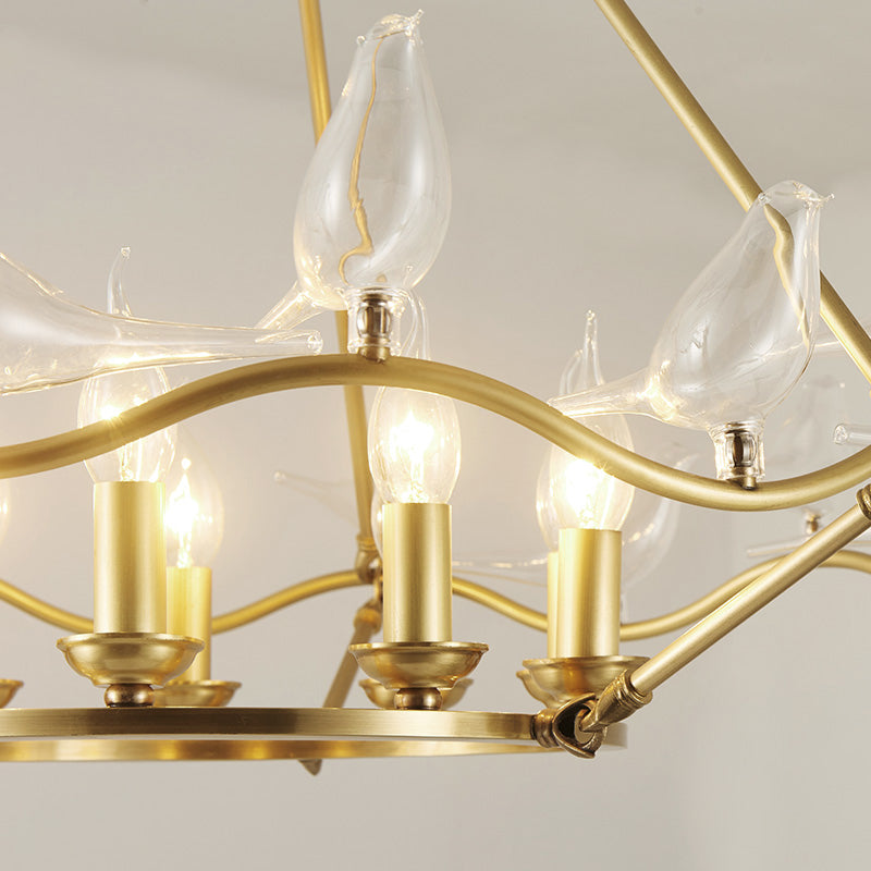 Decorative-Brass-Chandelier-Glass-Birds-Lights