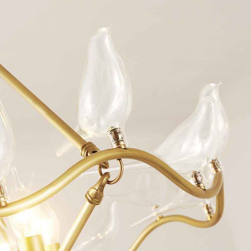 Decorative-Brass-Chandelier-Glass-Birds-Lights