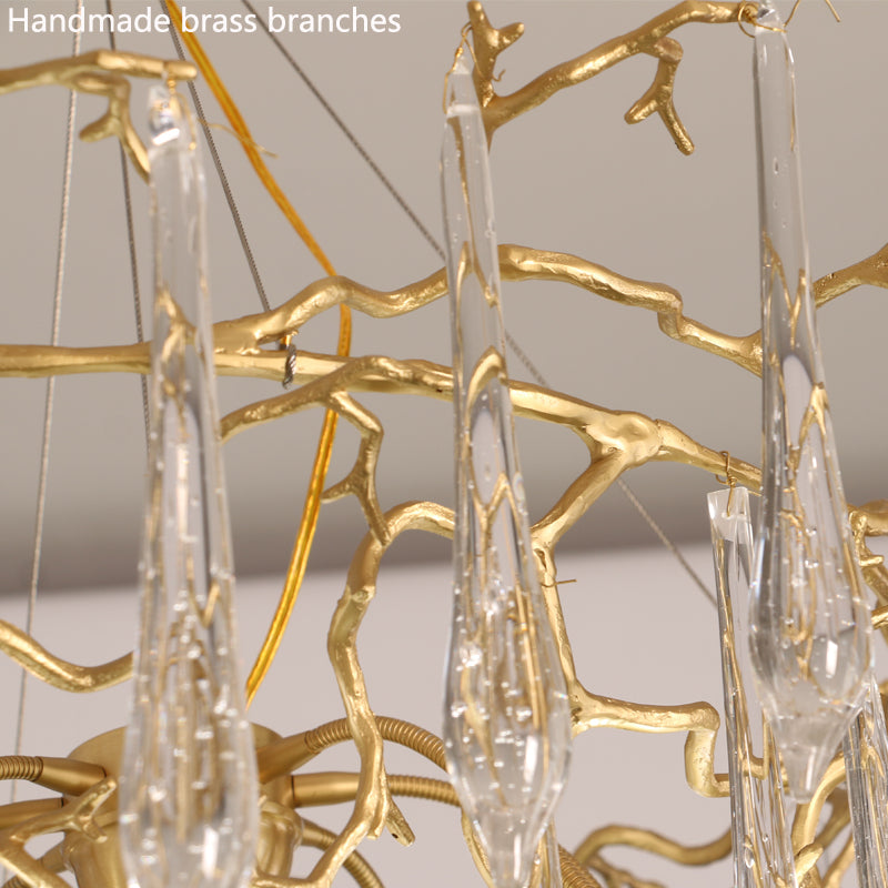 Glass Raindrop Pendant Brass Tree Twig Branch Fringe Chandelier