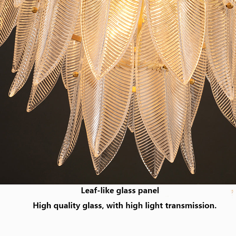 Golden-Brass-Chandelier-Textured-Glass-Leaves