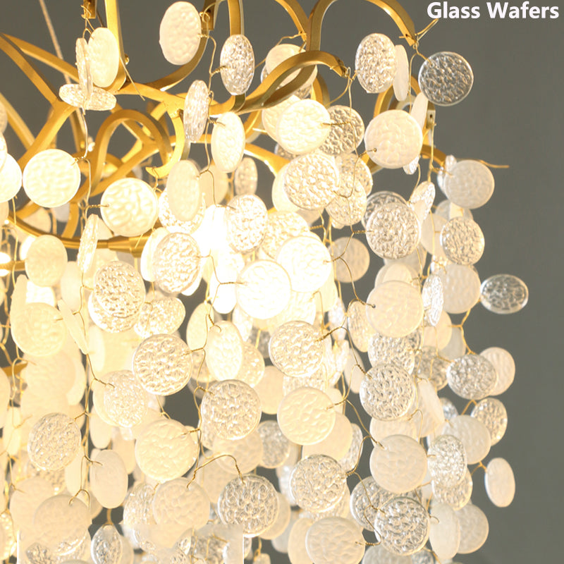 Modern-Glass-Wafer-Droplets-Brass-Chandelier