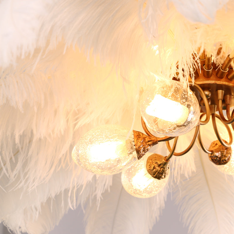Nordic Ostrich Feather Chandelier Brass Palm Tree Lamp