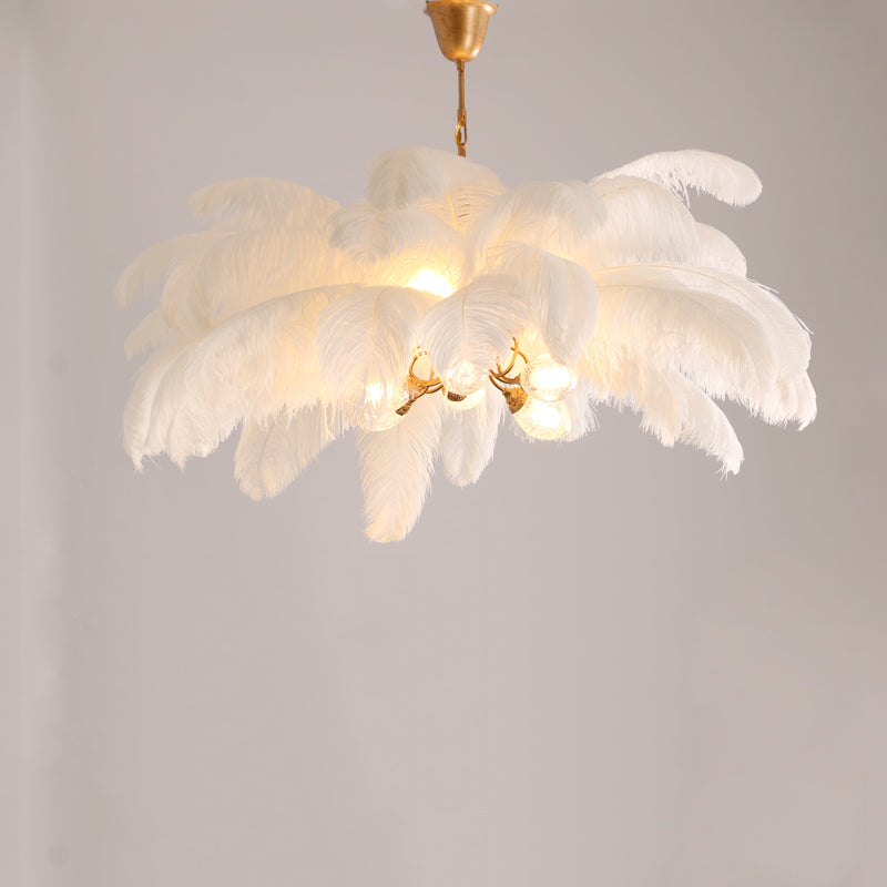 Nordic Ostrich Feather Chandelier Brass Palm Tree Lamp