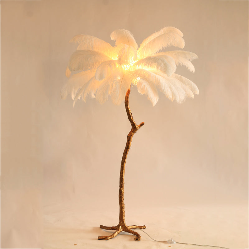 White-Nordic-Ostrich-Feather-Floor-Lamp-Brass-Lighting