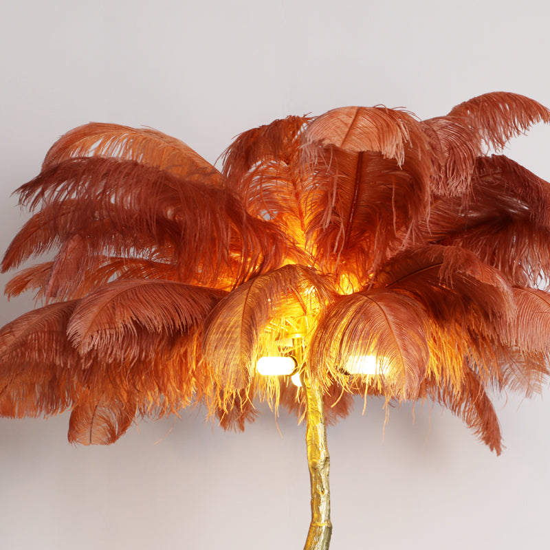 White Nordic Ostrich Feather Floor Lamp Brass Lighting