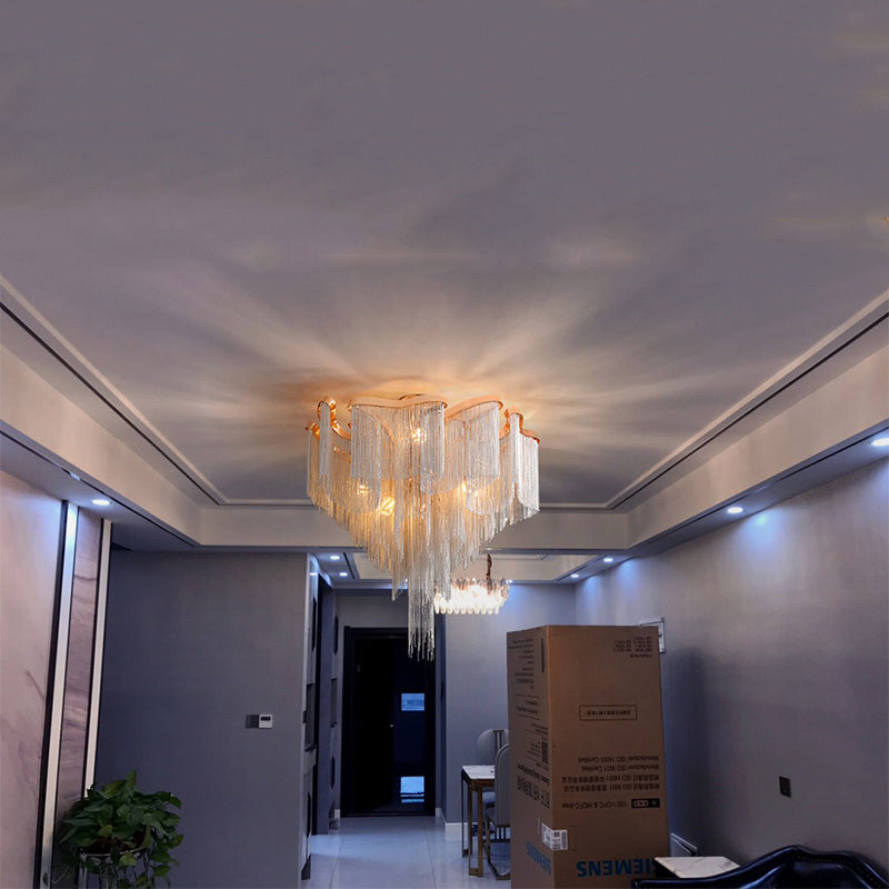 aluminum-chain-tassel-flush-ceiling-lamp